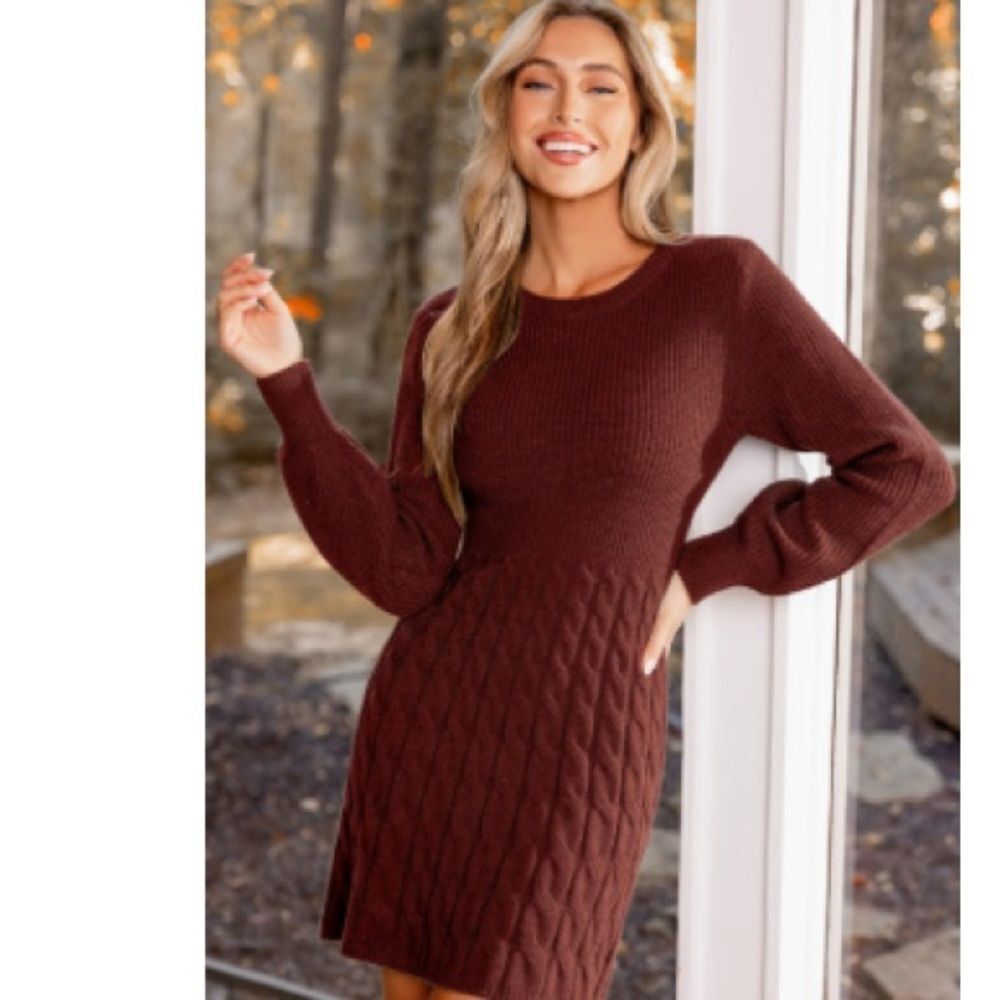 Cupshe Morning Brew Brown Mini Sweater Dress, Size Large, NWT